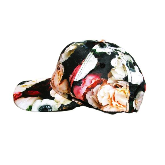 Women's Baseball Cap Black with Tropical Flowers Adjustable Snapback One Size - Picture 2 of 5